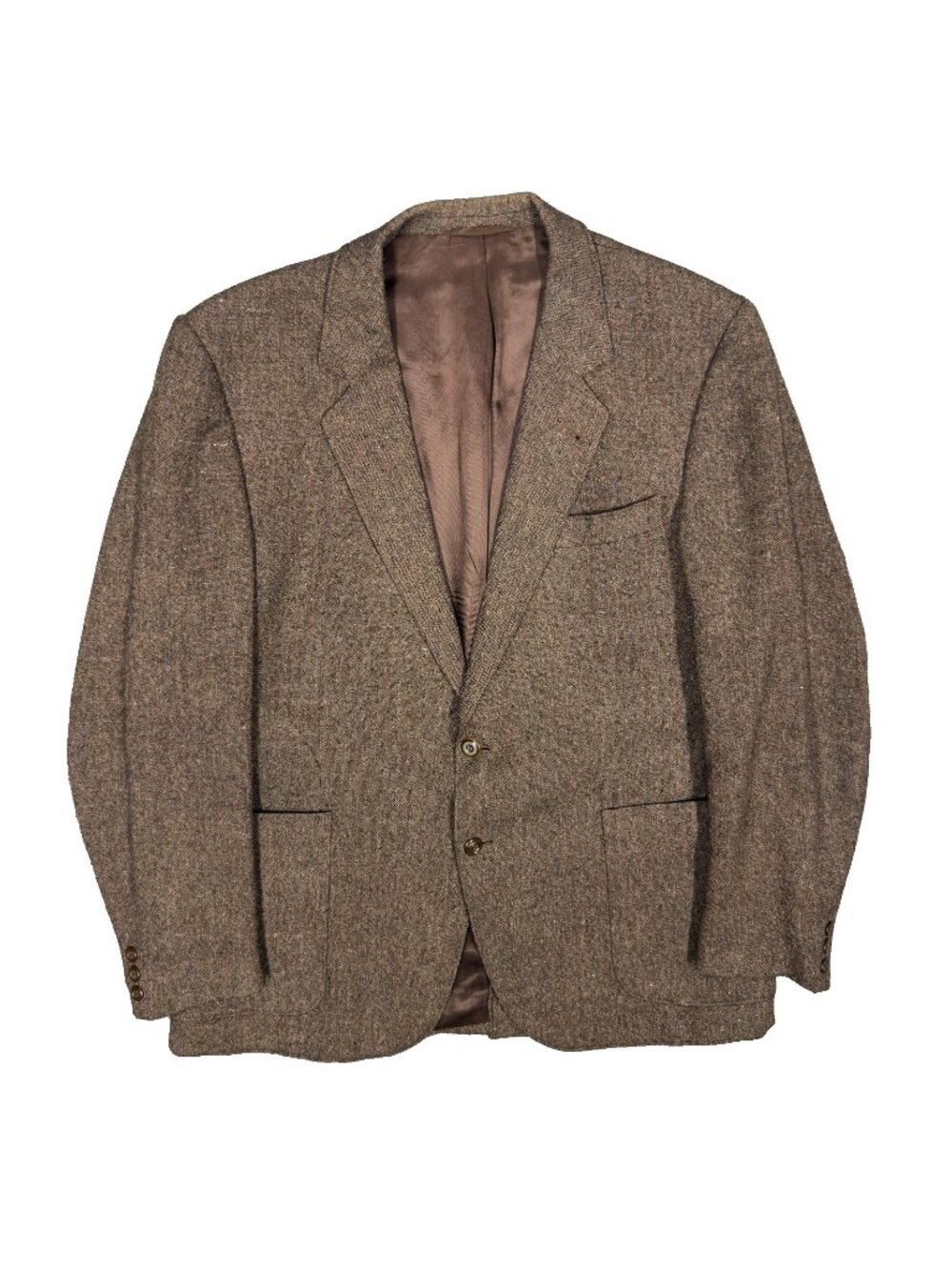 Vintage 1960s Paolo Conti Blazer Wool Sport Coat Tweed Patch Pockets Brown 42R